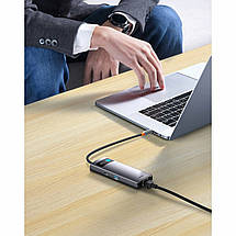 Usb хаб мережевий Baseus Metal Gleam Type-C розгалужувач на 4 порта перехідник для пк USB 3.0, фото 6