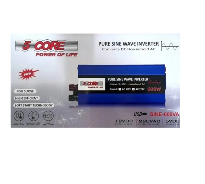 Інвертор для котла 5 CORE 12v-220 600w чиста синусоїда ac/dc
