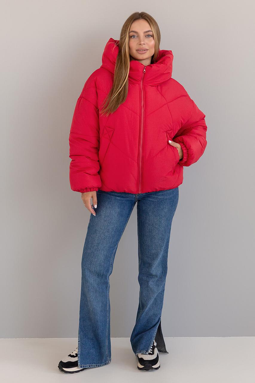 Жіноча зимова куртка з капюшоном Селін червоний, фото 1