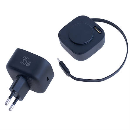 Зарядний пристрій чорний US-CC209 PD35W Dual Port GaN Fast Charger With Lightning Magnetic Telescopic Cable, фото 1