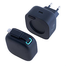Зарядний пристрій чорний US-CC209 PD35W Dual Port GaN Fast Charger With Lightning Magnetic Telescopic Cable, фото 3