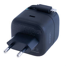 Зарядний пристрій чорний US-CC209 PD35W Dual Port GaN Fast Charger With Lightning Magnetic Telescopic Cable, фото 4