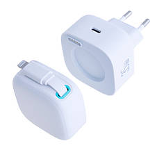 Зарядний пристрій білий US-CC209 PD35W Dual Port GaN Fast Charger With Lightning Magnetic Telescopic Cable, фото 3