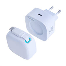 Зарядний пристрій білий US-CC202 PD35W Dual Port GaN Fast Charger With Type-C Magnetic Telescopic Cable, фото 3