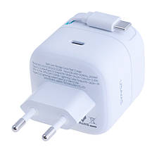 Зарядний пристрій білий US-CC202 PD35W Dual Port GaN Fast Charger With Type-C Magnetic Telescopic Cable, фото 4
