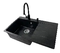 Мийка кухонна Vector Forest 78*50 см(чаша ліворуч) чорна +дозатор+сифон+змішувач