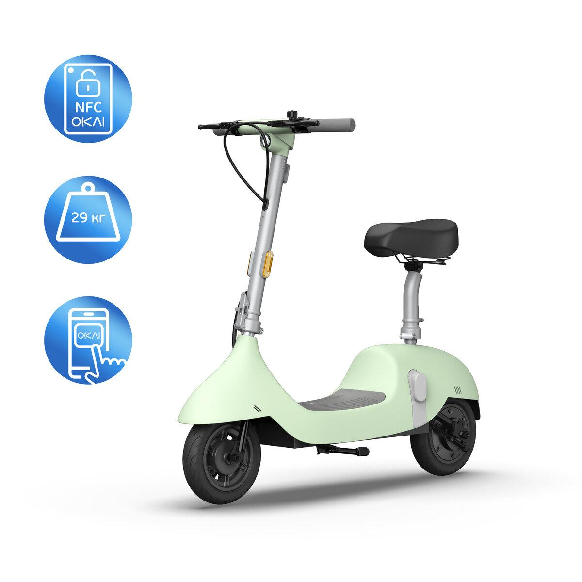 Електросамокат з сидінням OKAI Ceetle PRO EA10C Mint Green 10', 350(900)W, 25Km/h, 10,4Ah, 55Km, 20%,NFC, App, 29kg, фото 1