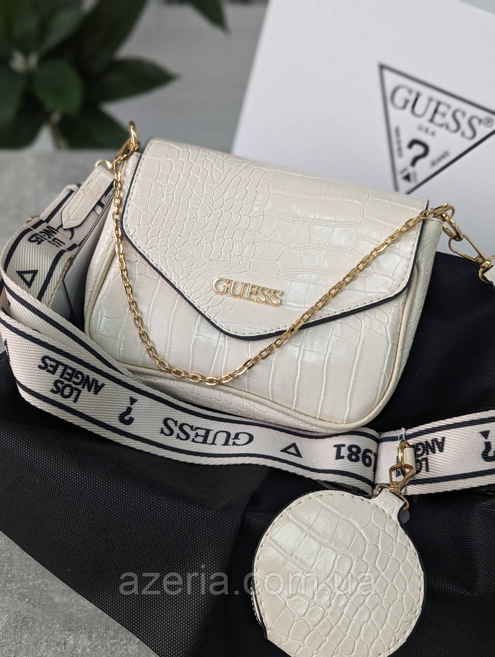 Актуальна повсякденна жіноча сумка крос-боді Guess бежева сумка через плече сумка під рептилію сумка 2в1