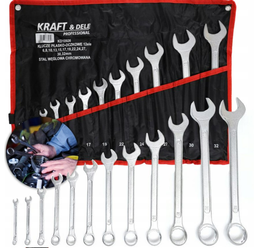 Набір рожково-накидних ключів 12ел. 6-32мм Kraft&Dele KD10926 Польща, фото 1