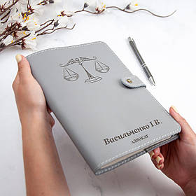 Блокнот для адвоката ручної роботи з гравіюванням на замовлення Сірий А5| Натуральна шкіра