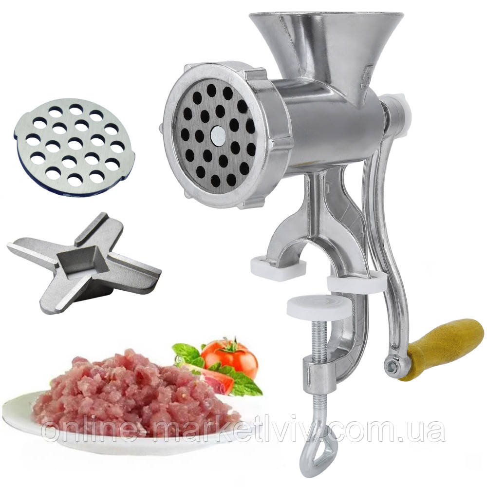 М'ясорубка ручна для обробки м'яса 485 / Ручна механічна шнекова м'ясорубка / М'ясорубка механічна, фото 1