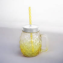 Джар Банка кухоль з трубочкою Колор-ананас 500 мл, Жовтий, фото 5