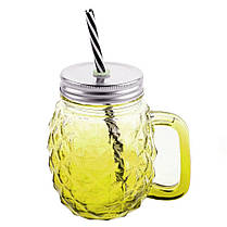 Джар Банка кухоль з трубочкою Колор-ананас 500 мл, Жовтий, фото 3