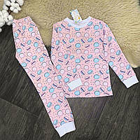 Дитяча піжама з начосом рожева макаруни з білими манжетами Five Stars 10848-110р