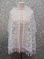 Весільна мереживна шаль (шарф, хустка, косинка) в білому кольорі, вінчальна шаль, шарф у церкву (храм)