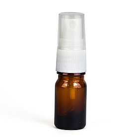 Коричневий скляний флакон для косметики, ліків, вітамінів, 5 мл стандарту 18/410 З білим розпилювачем