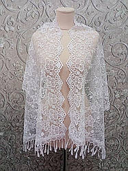 Весільна мереживна шаль (шарф, хустка, косинка) в білому кольорі, вінчальна шаль, шарф у церкву (храм)