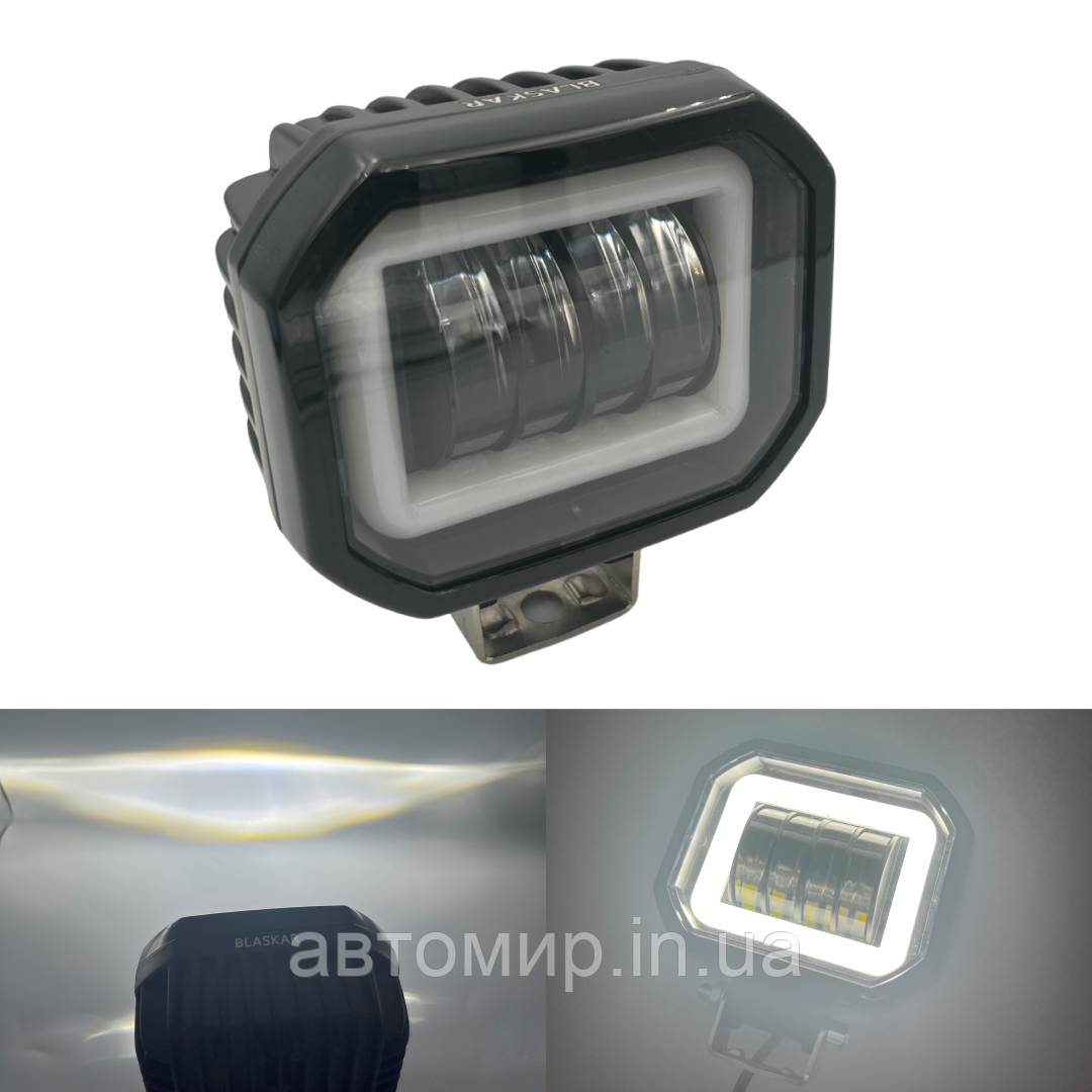Автомобільна додаткова світлодіодна LED лід фара 4 лінзи квадрат 60W з габаритом, фото 1