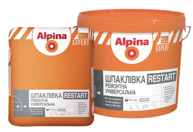 Шпаклівка акрилова Alpina Expert Restart "Шпаклівка фінішна інтер'єрна" Біла, 14 кг., фото 1