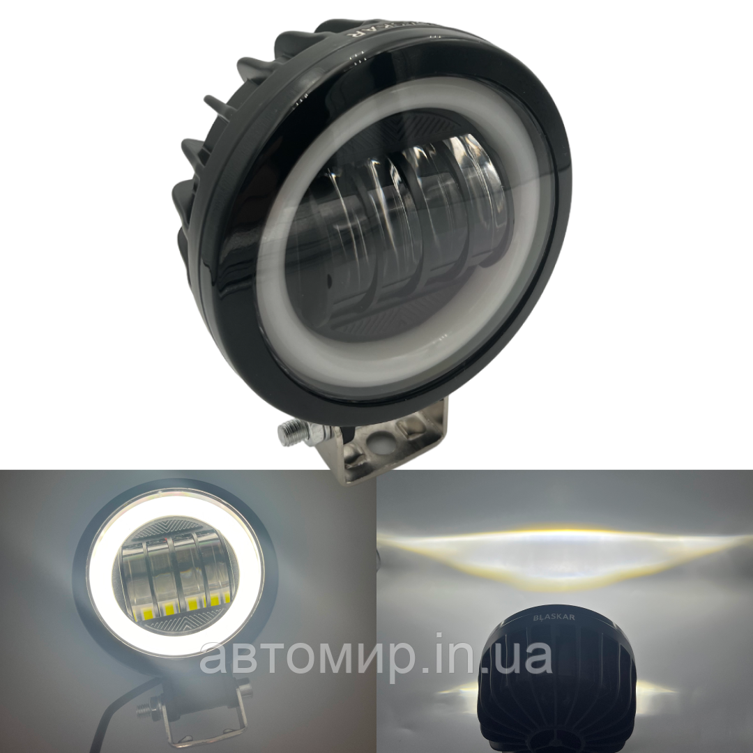 Автомобільна додаткова світлодіодна LED лід фара 4 лінзи круглі 60W з габаритом, фото 1