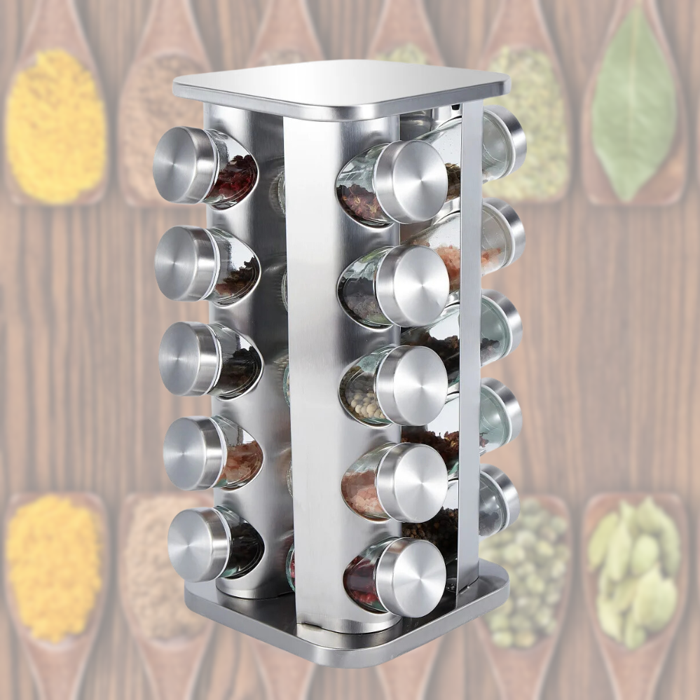 Набір для спецій на квадратній обертовій підставці Spice Carousel Для приправ з 20 скляними ємностями, фото 1