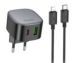 Мережевий Зарядний Пристрій Hoco CS32A 1USB-C/1USB PD/QC 20W+Type-C to Lightning (Чорний)