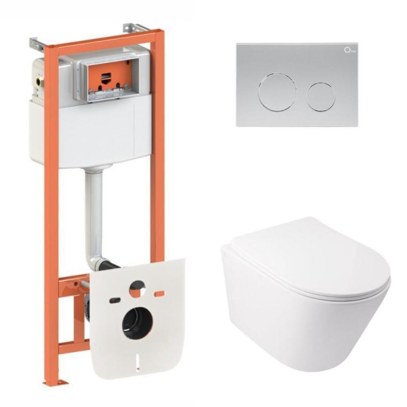 Комплект: Qtap Swan Ultra Quiet унітаз підвісний QT16335179W + Nest комплект інсталяції 4в1 (кругла клавіша, фото 1