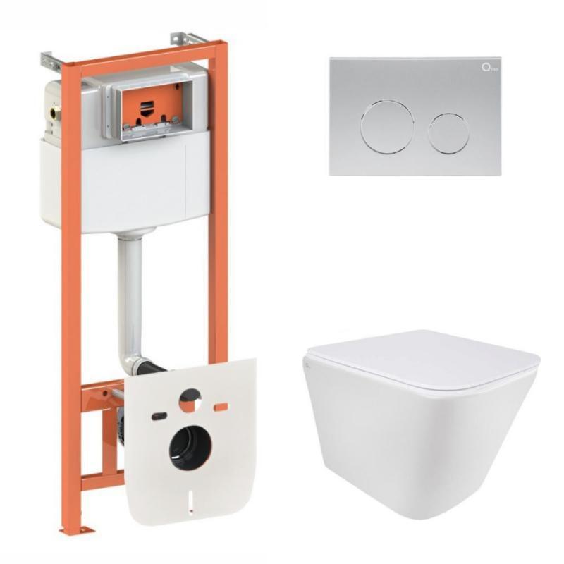 Комплект: Qtap Tern Ultra Quiet унітаз підвісний QT1733052EUQW + Nest комплект інсталяції 4в1 (кругла клавіша, фото 1