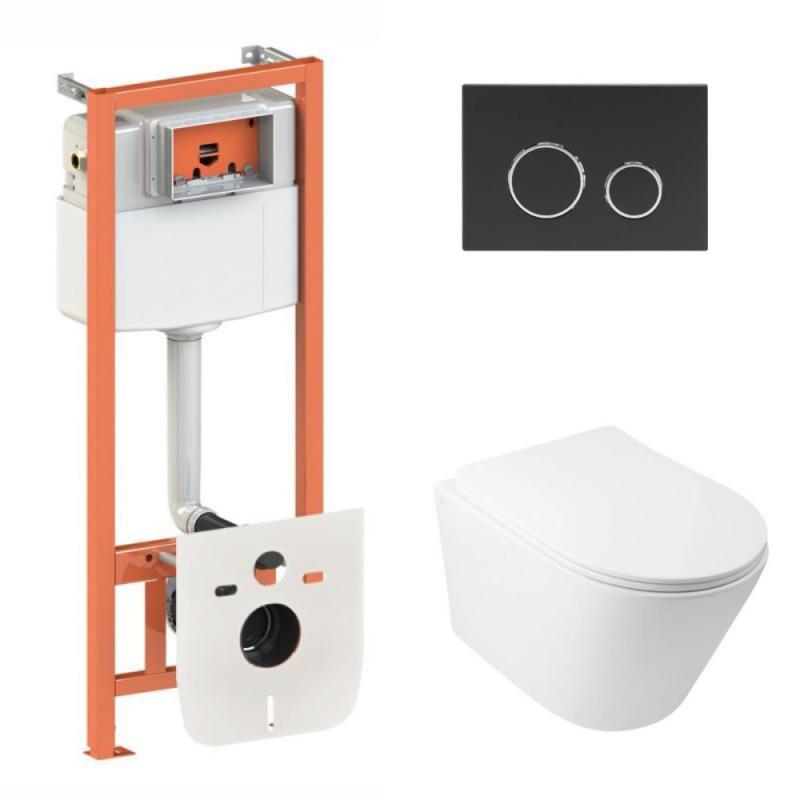 Комплект: Qtap Swan Ultra Quiet унітаз підвісний QT16335179W + Nest комплект інсталяції 4в1 (кругла клавіша, фото 1