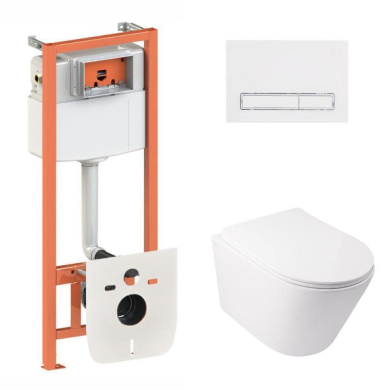 Комплект: Qtap Swan Ultra Quiet унітаз підвісний QT16335179W + Nest комплект інсталяції 4в1 (лінійна клавіша, фото 1