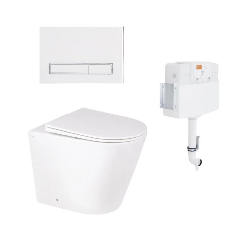 Комплект: Qtap Swan унітаз підлоговий Rimless QT16223178W + Nest комплект інсталяції 2в1 (лінійна клавиша, фото 1