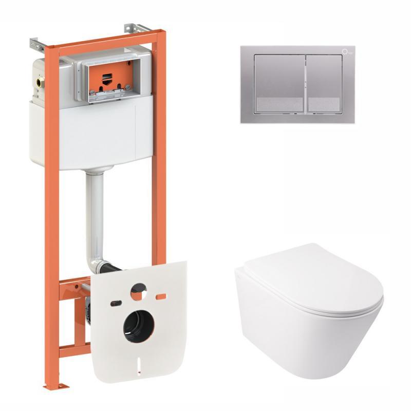 Набір Qtap інсталяція 3 в 1 Nest QT0133M425 з панеллю змиву квадратною QT0111M06029SAT + унітаз з сидінням, фото 1