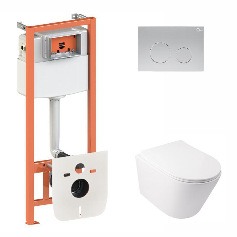 Набір Qtap інсталяція 3 в 1 Nest QT0133M425 з панеллю змиву круглою QT0111M11111SAT + унітаз з сидінням Swan, фото 1