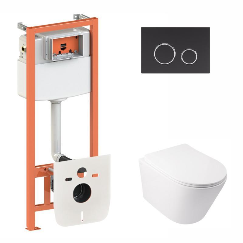 Набір Qtap інсталяція 3 в 1 Nest QT0133M425 з панеллю змиву круглою QT0111M11V1146MB + унітаз з сидінням Swan, фото 1