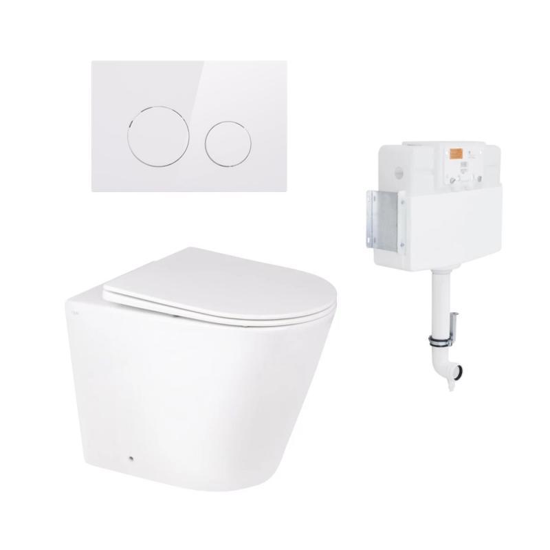 Комплект: Qtap Swan унітаз підлоговий Rimless QT16223178W + Nest комплект інсталяції 2в1 (кругла клавиша, фото 1