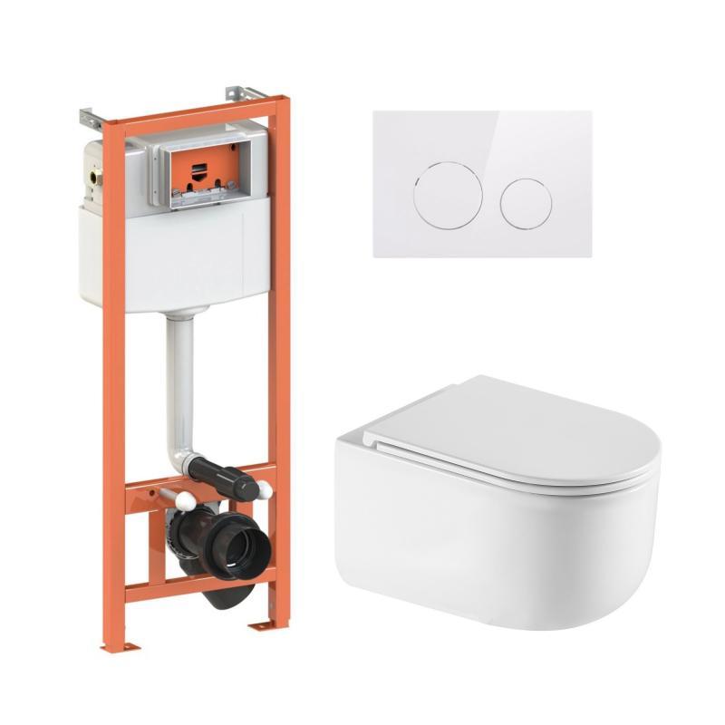 Комплект: Qtap Taurus Ultra Quiet унітаз підвісний QT2433084EUQW + Nest комплект інсталяції 4в1 (Клавіша, фото 1