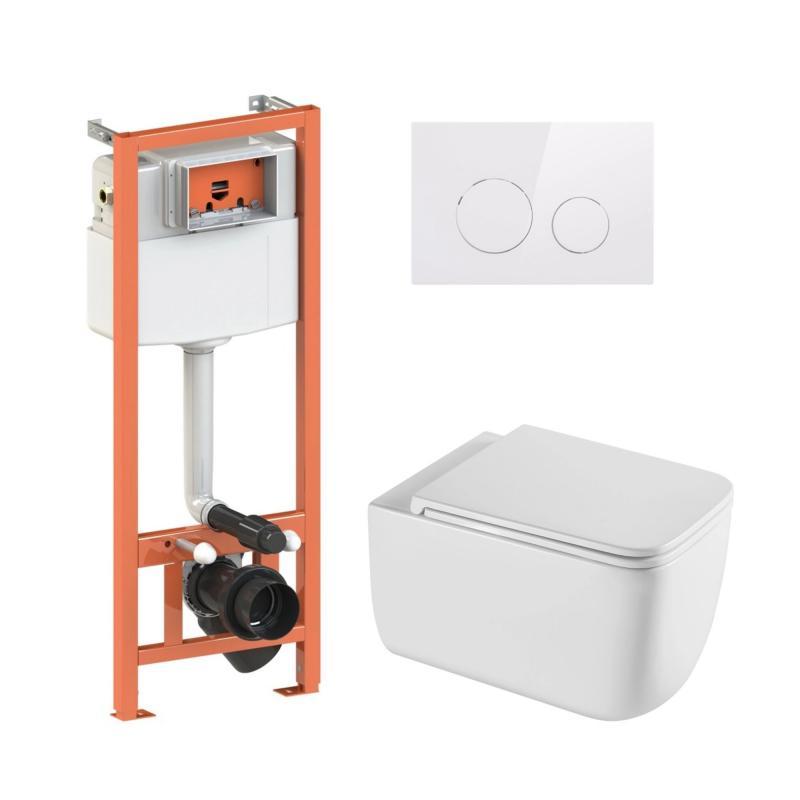 Комплект: Qtap Gemini Ultra Quiet унітаз підвісний QT2533076EUQW + Nest комплект інсталяції 4в1 (Клавіша, фото 1