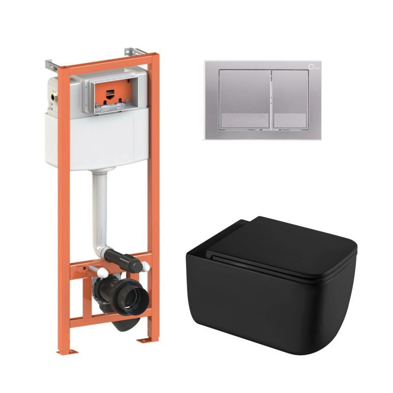 Комплект: Qtap Gemini Ultra Quiet унітаз підвісний QT2533076EUQMB+Nest комплект інсталяції 4в1 (Клавіша, фото 1