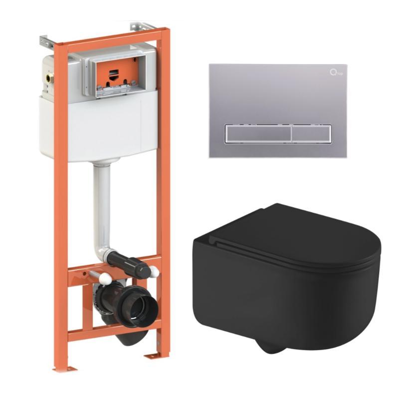 Комплект: Qtap Taurus Ultra Quiet унітаз підвісний QT2433084EUQMB + Nest комплект інсталяції 4в1 (Клавіша, фото 1