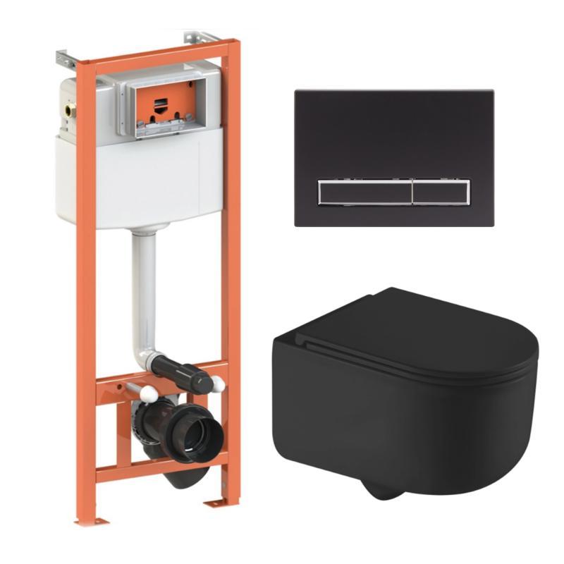 Комплект: Qtap Taurus Ultra Quiet унітаз підвісний QT2433084EUQMB+Nest комплект інсталяції 4в1 (Клавіша, фото 1