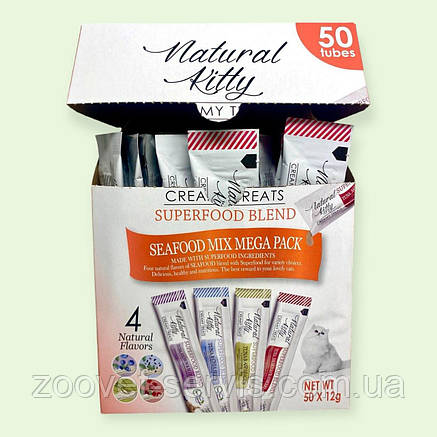 Крем-снеки для котів з рибою NATURAL KITTY CREAMY TREATS 4 смаки 1 стік 12 г, фото 1