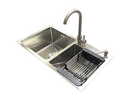 Комплект мийка + змішувач Romzha Arta U-730SDN (A). Кухонна мийка з нержавіючої сталі зі змішувачем