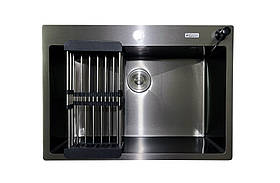 Кухонна мийка з нержавіючої сталі Romzha Arta U-650S Max BL. Сталева мийка на кухню, раковина для кухні