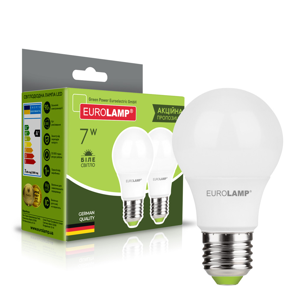 Промо-набір EUROLAMP LED Лампа A60 7W E27 4000K акція 1+1, фото 1