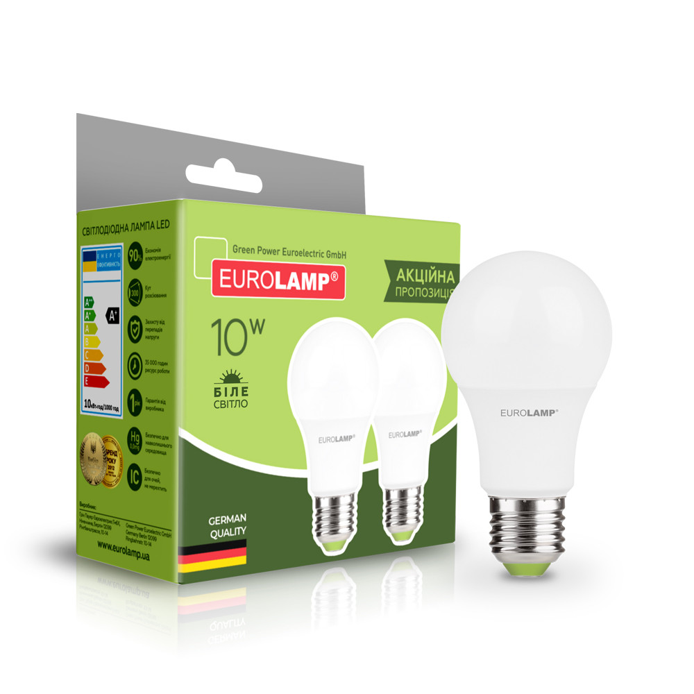 Промо-набір EUROLAMP LED Лампа A60 10W E27 4000K акція 1+1, фото 1
