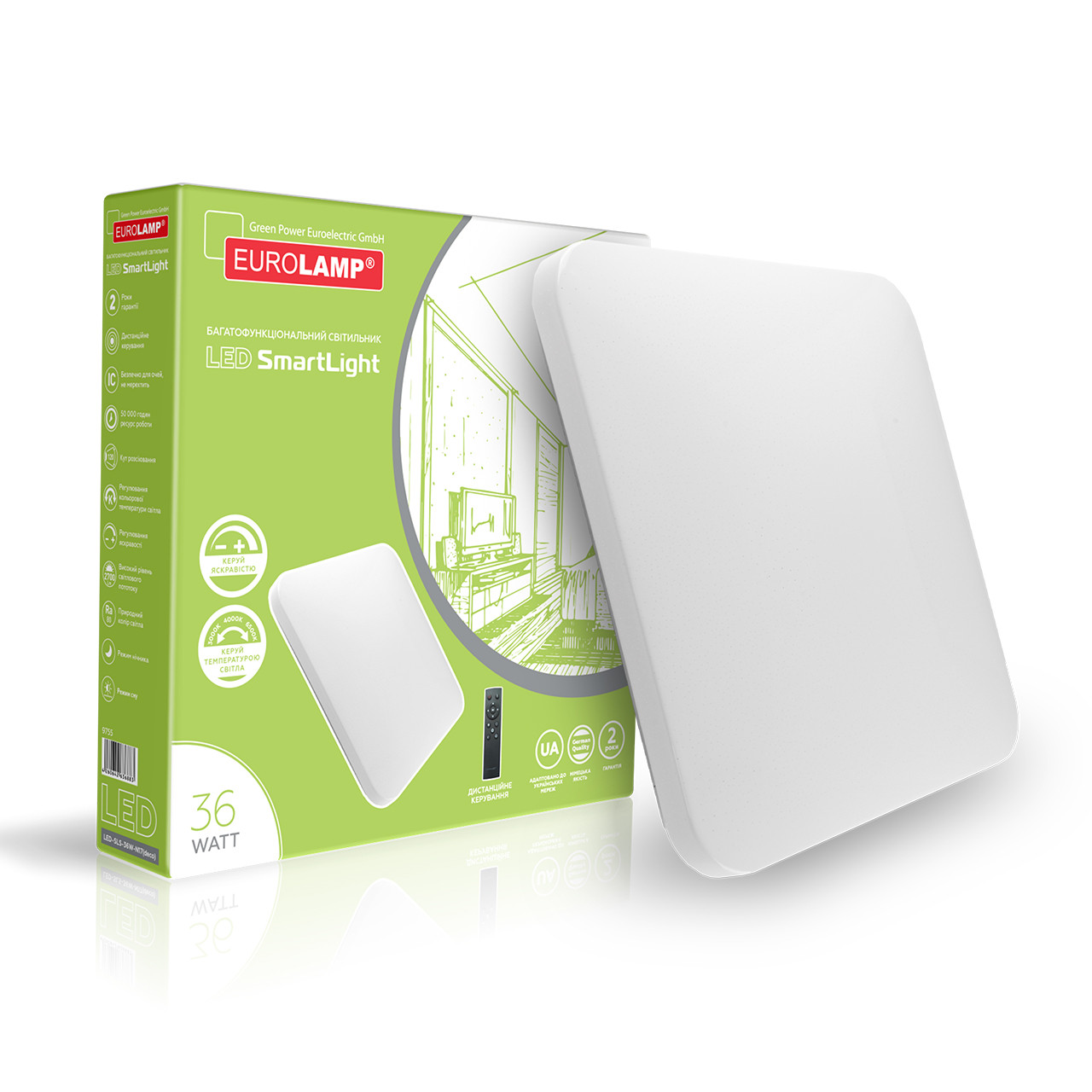 EUROLAMP LED Світильник квадратний "СМАРТ ЛАЙТ" N17 36W 3000K-6500K, фото 1
