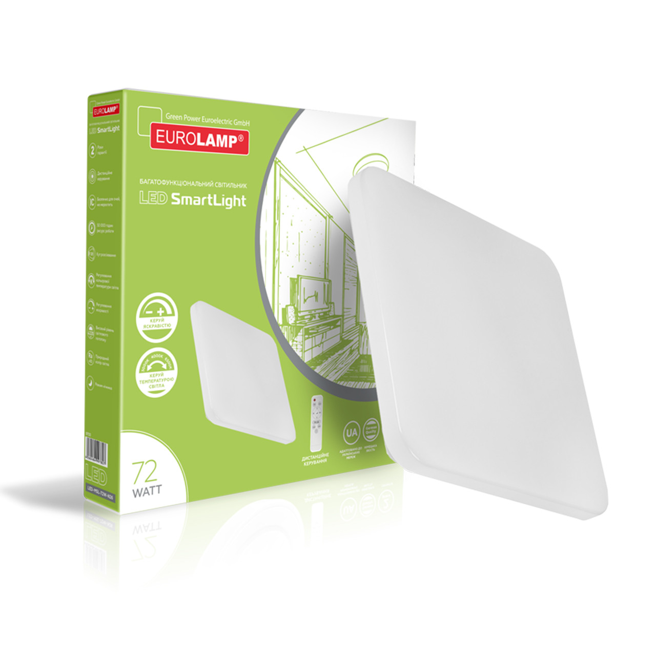 EUROLAMP LED Світильник квадратний "СМАРТ ЛАЙТ" N17 72W 3000K-6500K, фото 1