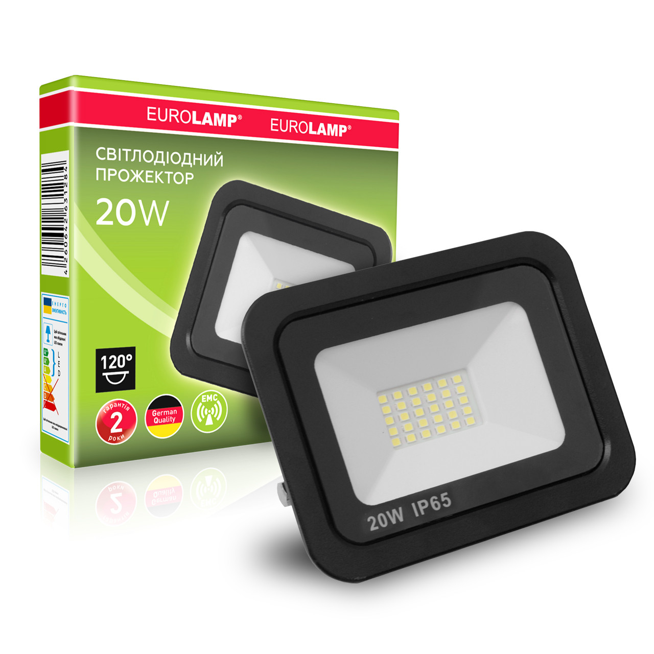 EUROLAMP LED SMD Прожектор чорний з радіатором NEW 20W 6000K, фото 1