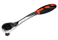 Тріщатка з шестигранником, вигнута YATO: HEX12, HRC 42-48, 72T, Cr-V, з прогумованою ручкою (DW)