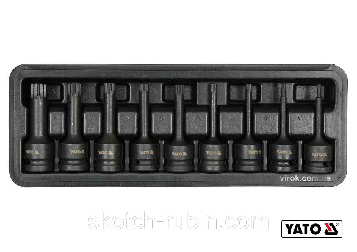 Набір насадок викруткових ударних YATO : SPLINE M4-M16. квадрат 1/2"; CrMo, 9 Од + кейс [10]
